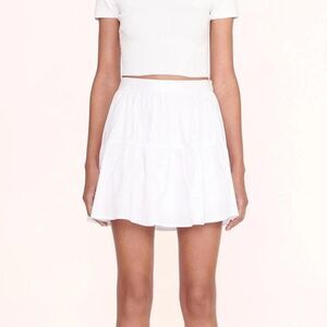 STAUD White Cotton Tiered Mini Skirt Size 14 A-Line Ruffle $220
